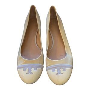 Tory Burch Size 9 Shiny Leather Ball Point Flats with Logo Nude Colors